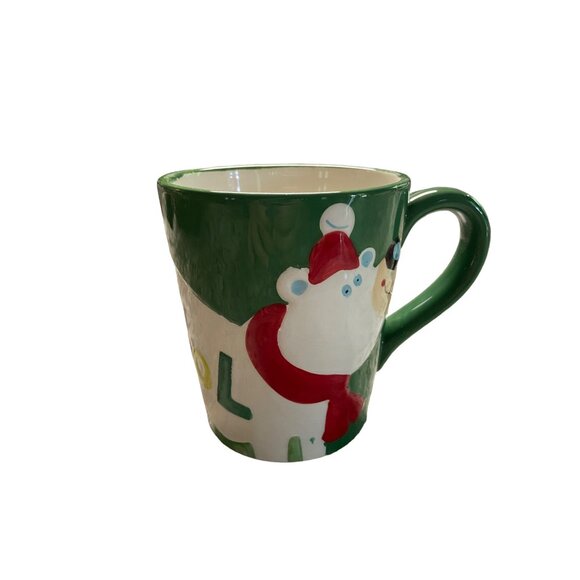Christmas Holiday Polar Bear Latte Mug 15.5 Oz Green Red Ceramic - Picture 1 of 7